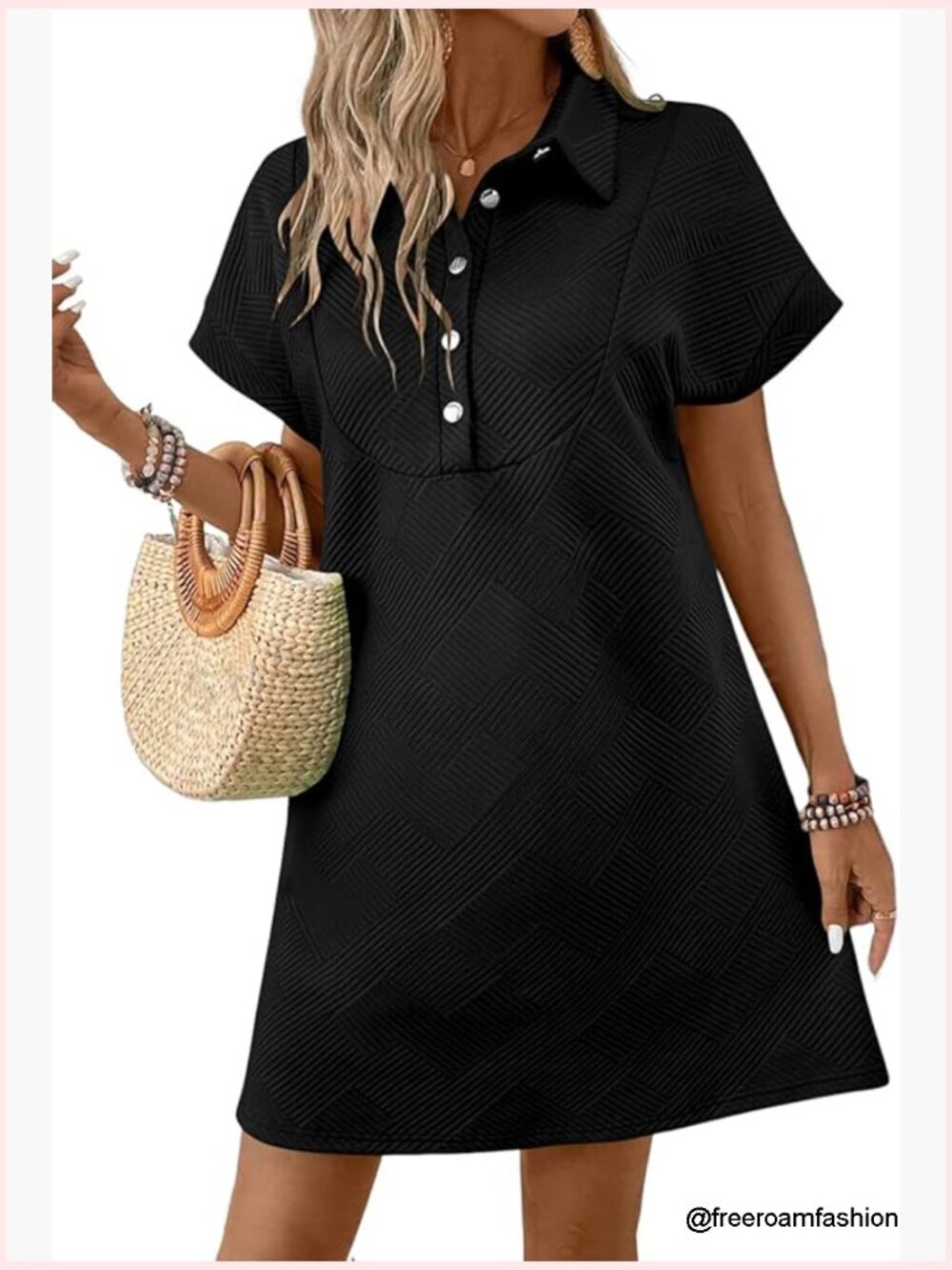 Batwing Short Sleeve Collared Mini Dress Lapel V-Neck Summer Sundress